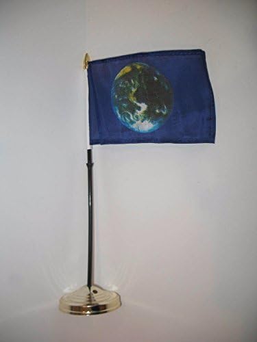Planet Earth Blue Globe 4"x6" Miniature Flag Desk Set With Gold Base