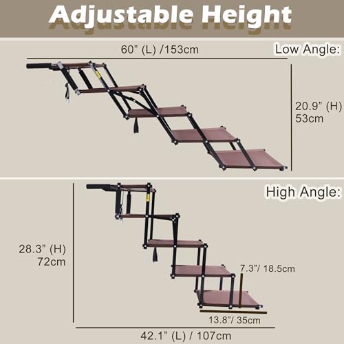 Dog Stairs for Car, 5 Steps Extra Wide Dog Ramps for Large Dogs, Foldable Lightweight Pet Steps for High SUV Truck Bed Couch
