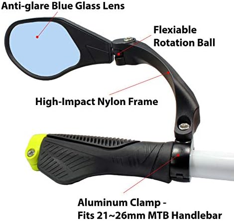 Hafny New Handlebar Bike Mirror, HD,Blast-Resistant, Glass Lens, Reflector (HF-M903LS-FR05 (Bar End Fitting Left Side, Silver Glass))