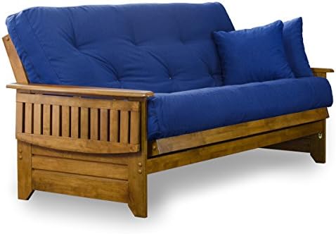 Brentwood Tray Arm Futon Sofabed Set - Queen Frame, 8" Microfiber Fudge Mattress, Heritage Finish