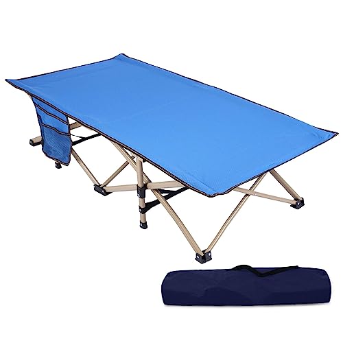 REDCAMP Extra Long Kids Cot for Camping 2-7 Years, Portable Travel Toddler Cot Bed with Carry Bag, Lightweight for Outdoor Indoor Home, Blue 53''x26''