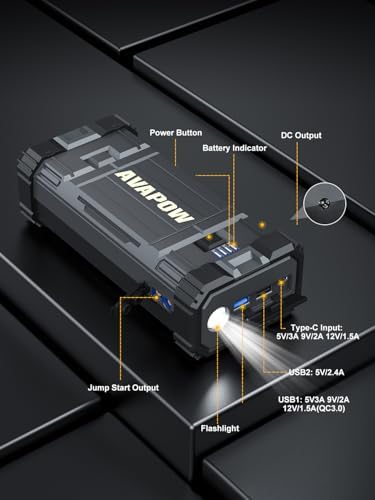 AVAPOW Car Jump Starter, 4000A Peak Battery | For All Gas or Up to 10L Diesel, Portable Booster Power Pack, 12V Auto Jump Box with LED Light