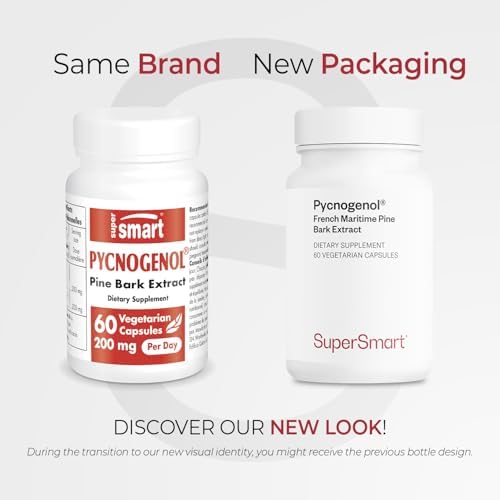 Supersmart - Pycnogenol 200mg per Day (Patented & Highly Bioavailable) - French Maritime Pine Bark Extract | Non-GMO & Gluten Free - 60 Vegetarian
