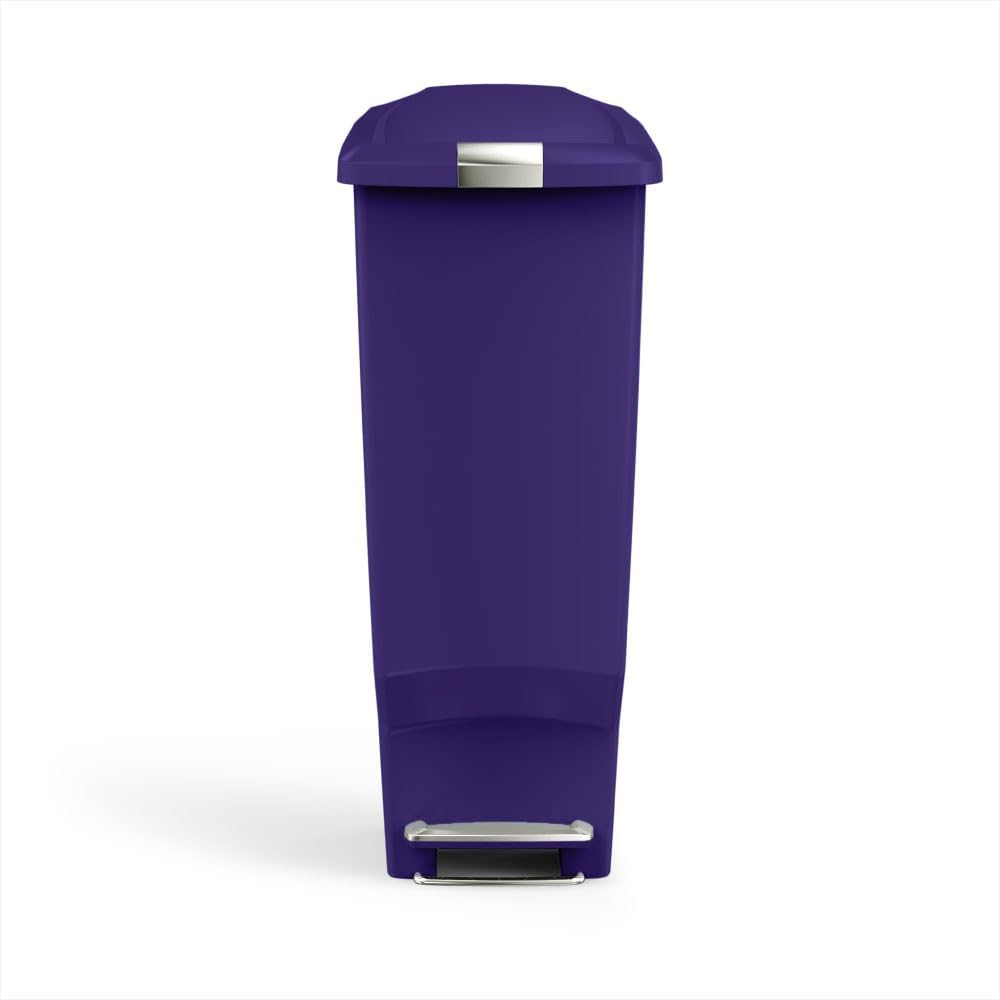simplehuman 40 Liter / 10.6 Gallon Slim Kitchen Step Trash Can With Secure Slide Lock, Black Plastic