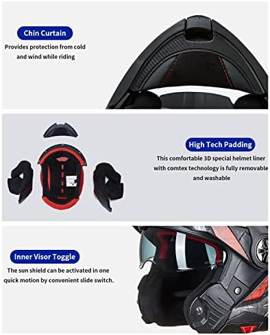 ILM Motorcycle Full Face Modular ATV Helmet Three in One Snowmobile Casco with Pinlock Anti Fog Visor for Men Women DOT Model 909F