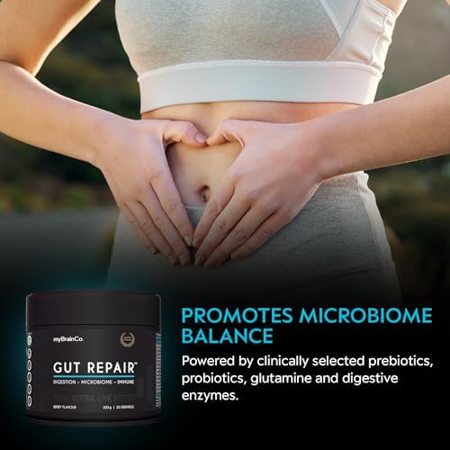 myBrainCo. Gut Repair – Gut Health & Digestion Support Powder for IBS, Bloating, Reflux & Leaky Gut – Low FODMAP Certified with Probiotics