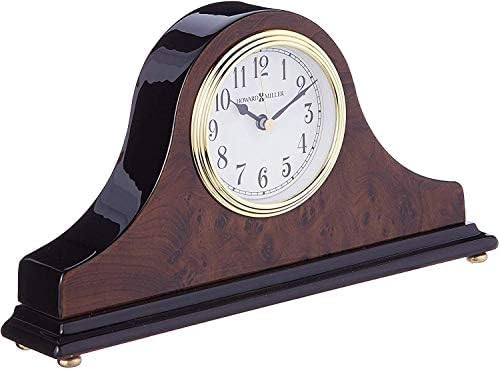 Howard Miller Baxter Tambour Mantel Clock – Burl Wood & Walnut Finish, Arabic Numerals, Brass Accents, Quartz Movement