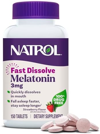 Natrol Melatonin 3 mg Fast Dissolve Tablets, Strawberry, 150 Count | Sleep Support for Adults, for Occasional Sleeplessness, No Water Needed