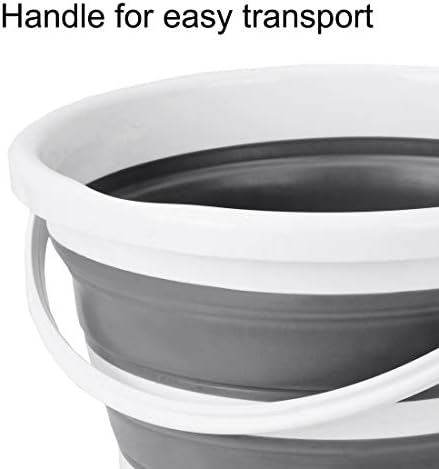 Eurow Indoor and Outdoor Collapsible Bucket with Handle, 10 Liters, 2.6 Gallons, Gray and White