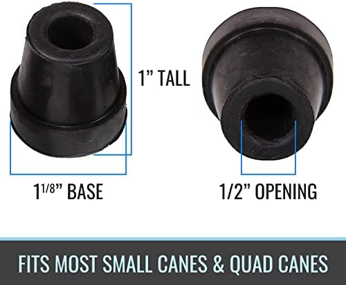 DMI Durable Replacement Quad Cane Tips, Extra Stability, No-Slip Grip, 1/2 Inch, FSA and HSA Eligible, (Pack of 4)
