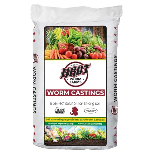 Brut Worm Farms Organic Worm Castings, Natural Fertilizer for Plants, 30 lb | Mineral-Rich Potting Mix Additive & Plant Food for Indoor Outdoor Plants, Compost, Soil Health & Garden Growth