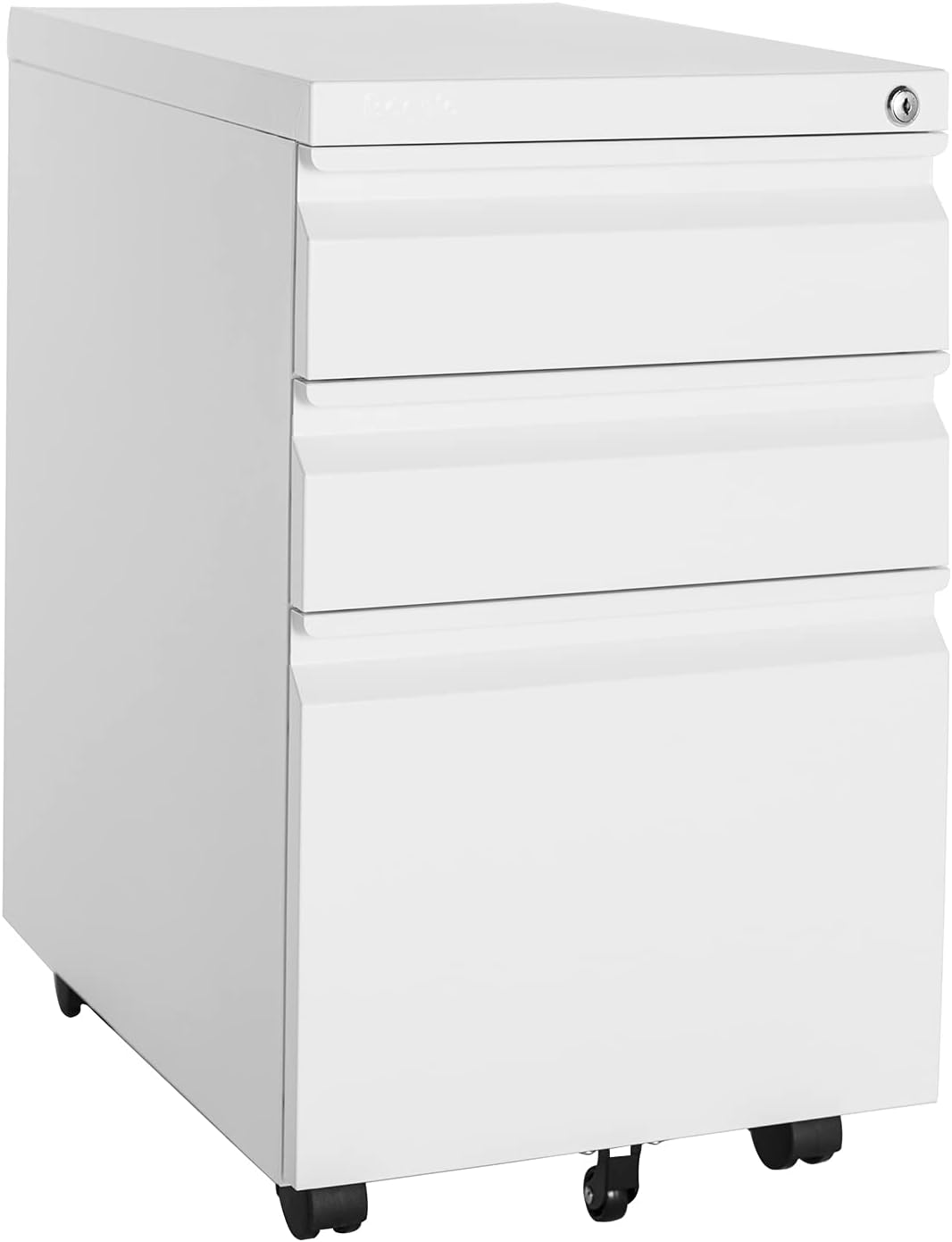 MIIIKO 3 Drawer File Cabinet with Lock, Metal Lateral Rolling Printer Stand Filing Cabinets for Home Office Storage,A4, Letter,File Folders(White)