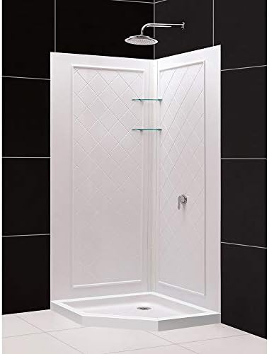 DreamLine 36 in. x 36 in. x 76 3/4 in. H Neo-Angle Shower Base and QWALL-4 Acrylic Corner Backwall Kit in White, DL-6044C-01