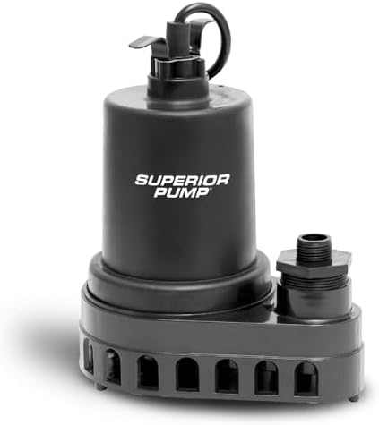 Superior Pump 91570 3300GPH Thermoplastic Submersible Utility Pump with 10-Foot Cord, 1/2 HP