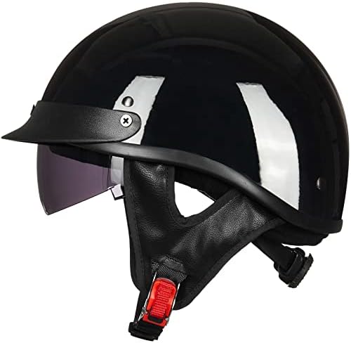 ILM Half Helmet Motorcycle Open Face Sun Visor Quick Release Buckle DOT Approved Cycling Motocross Suits Men Women 205V (M, Matt Black)