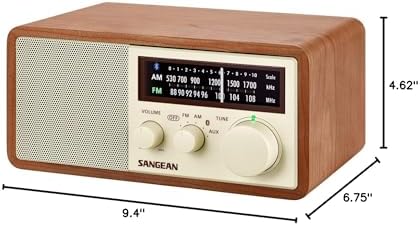 Sangean WR-16 AM/FM, Aux-in, Bluetooth, Wooden Cabinet Radio