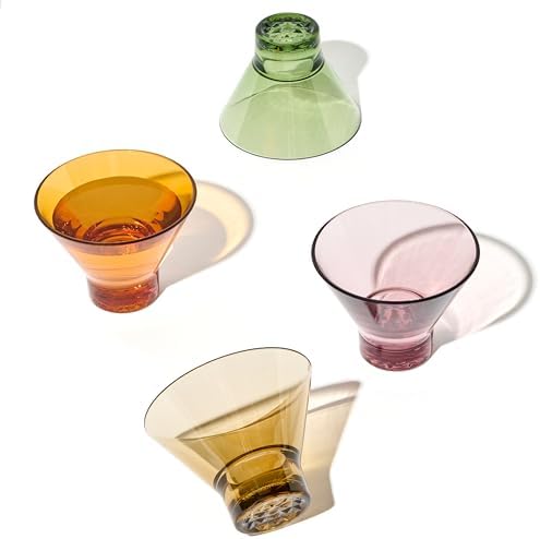 TOSSWARE RESERVE 8oz Stemless Martini Glass, SET OF 4, Premium Quality, Tritan Dishwasher Safe & Heat Resistant Unbreakable Plastic Cocktail Glasses