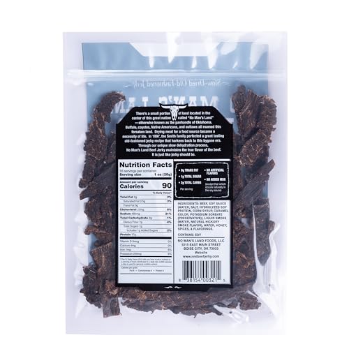 No Mans Land Slow-Dried Beef Jerky | Smoked & Seasoned Jerky Strips | High Protein, Low Carb Beef Snack | Gluten Free - MILD (16oz)