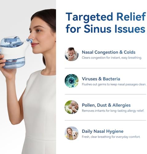 Nascool Electric Nasal Irrigation System with 50 Salt Packets Sinus Rinse | Auto Self-Cleaning, Pressure Relief & Waste Water Collection