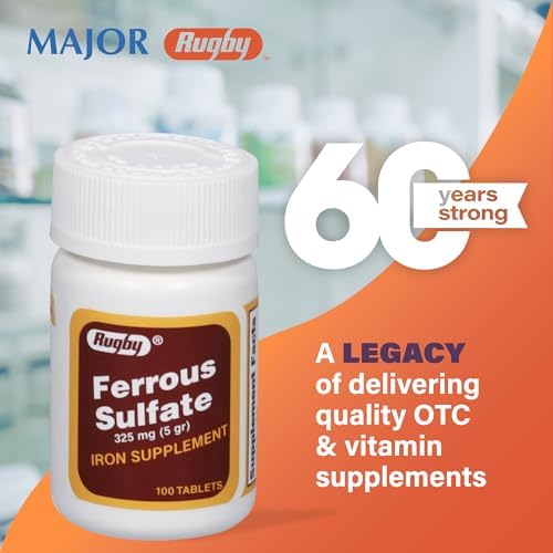 Rugby Ferrous Sulfate 325mg Tablets - Iron Supplement for Women and Men - 100 Count (1 Pack)