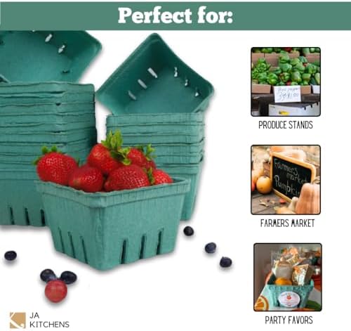 42 Pack QUART Green Molded Pulp Fiber Berry/Produce Vented Baskets for Fruit and Vegetable