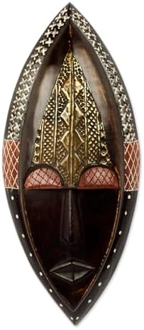 NOVICA Black and Red Wood and Brass African Wall Mask, Peace Be Unto You' (262455)