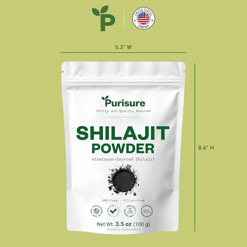 Purisure Shilajit Supplement Powder, 100g, Pure Himalayan Mineral with Fulvic Acid Powder, 12:1 Pure Fulvic Minerals Compound for Energy Supplement