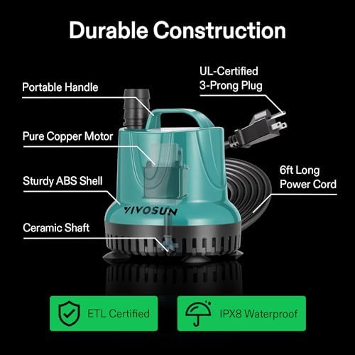 VIVOSUN 660GPH Sub Water Pump for Fish Tank, Pond, Aquarium, Hydroponics