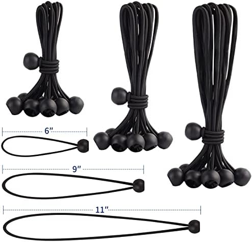 30PCS of 3 Sizes Ball Bungee Cords, 6, 9, 11 Inch Tarp Canopy Bungee Balls, Heavy Duty Tie Down Cord for Shelter, Gazebo, Camping, Tent, Cargo