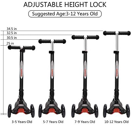 ChromeWheels Foldable Scooters for Kids, Deluxe Kick Scooter 4 Adjustable Height 132lbs Weight Limit 3 Wheel, Lean to Steer LED Light Up Wheels