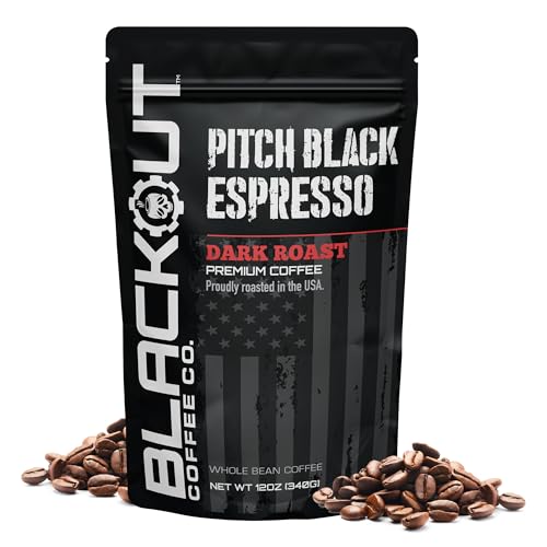 Blackout Coffee Pitch Black Espresso Whole Bean Coffee – Extra Dark Roast, European-Style, Powerfully Bold – Freshly Roasted 12oz Bag.