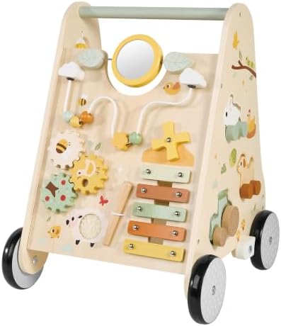 Pithfor Wooden Baby Push Walker, Baby Walker with Activity Center for Girls Boys
