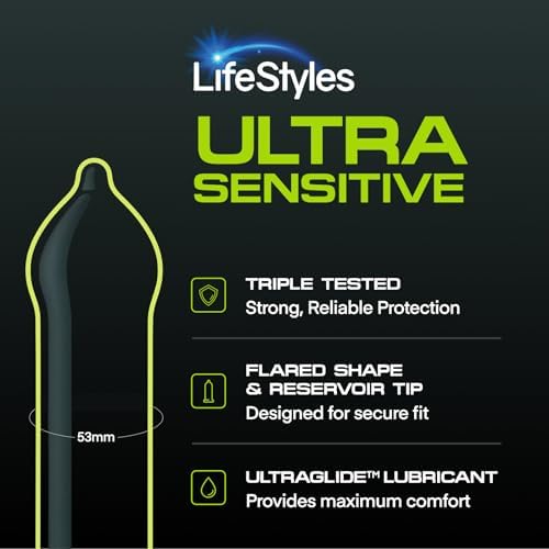 LifeStyles Ultra Sensitive Premium Lubricated Natural Latex Condoms Value Pack - 100 Count, 1 Pack - Triple Tested for Best Protection, Made with UltraGlide Silicone Lube