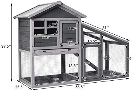 Tangkula Rabbit Hutch Indoor Outdoor, Wooden Chicken Coop, Bunny Hutch with Run, Ventilation Door, Removable Tray, Ramp, Sunlight Panel