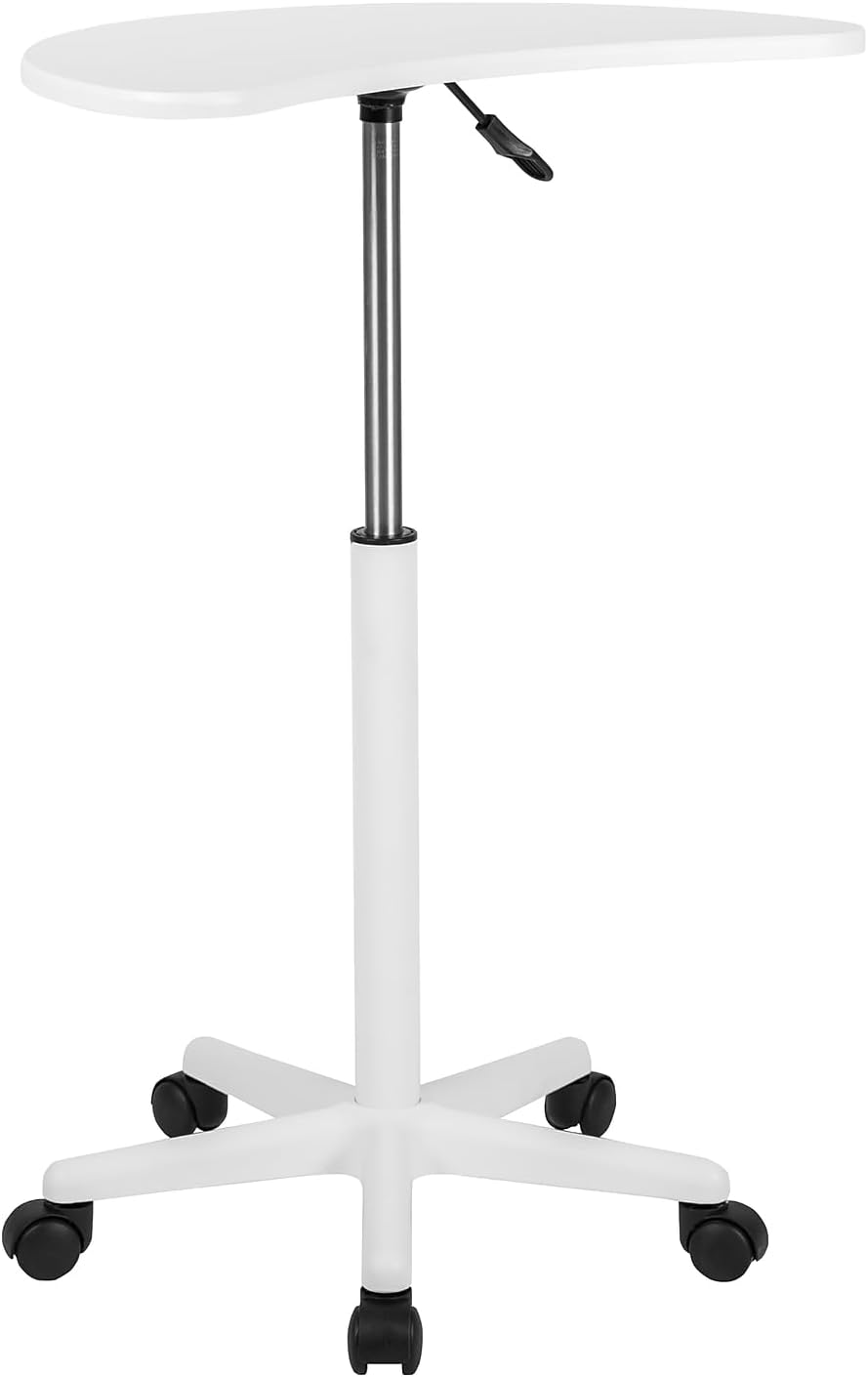 Flash Furniture Eve Sit to Stand Mobile Laptop Desk/Speaker's Lectern with Wheels, Modern Height-Adjustable Portable Standing Computer Desk, Black | Heavy Duty Nylon Base, Dual Wheel Casters