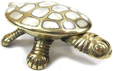 BR 23073X-VC Shalimar's Solid BrasTurtle Box/Jewelry Organizer Tray Hand-Painted Animal Figurine Collectible, Medium, Yellow