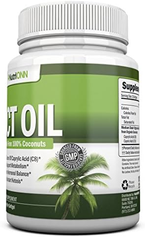 NutriONN MCT Oil - 3000mg Per Serving - 180 Softgels - Made from 100% Organic Coconuts - Non GMO, Cold Pressed