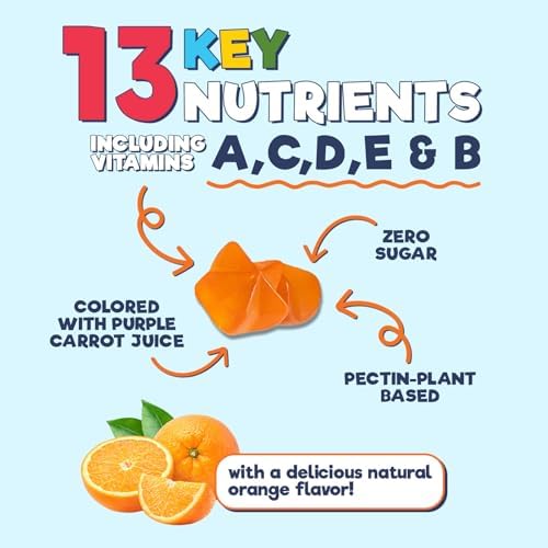 Kids Multivitamin Gummies - Sugar Free - Tasty Orange Flavor Gummy - Daily Immune Support with 100% Vitamin B12 - Essential Vitamins A, C, D3, E, B6
