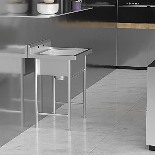 VINGLI Upgraded 28" Free Standing 304 Stainless Steel Utility Sinks for Laundry Room with Backsplash
