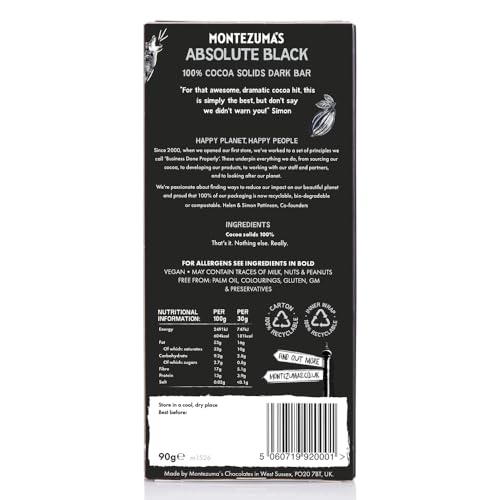Montezuma’S Dark Chocolate Absolute Black 100% Cocoa 90g