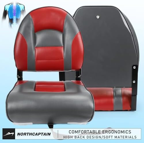 NORTHCAPTAIN Deluxe A Pair of Marine High Back Folding Boat Chair Fishing Boat Seat, for Fishing, Bass/Jon/Pontoon Boat Chairs
