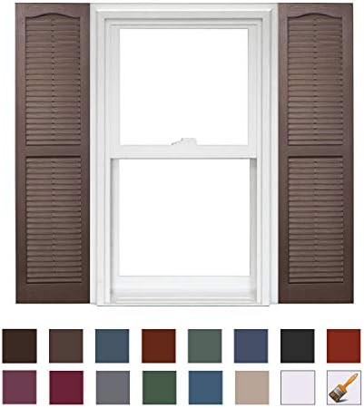 Homeside Open Louver Vinyl Shutters (1 Pair) 14-1/2in. x 43in. - 022 Chocolate - Premium Exterior Vinyl | Classic Slatted Design | Fade-Resistant