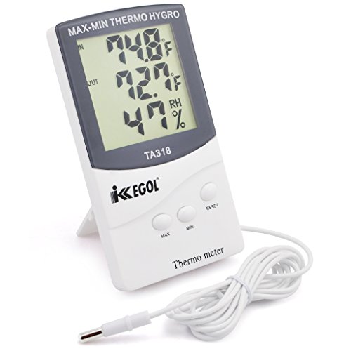 iKKEGOL Digital Indoor Outdoor in/Out Wall Mount Monitor Sensor LCD Temperature Thermometer Hygrometer Humidity Meter with Probe Cable