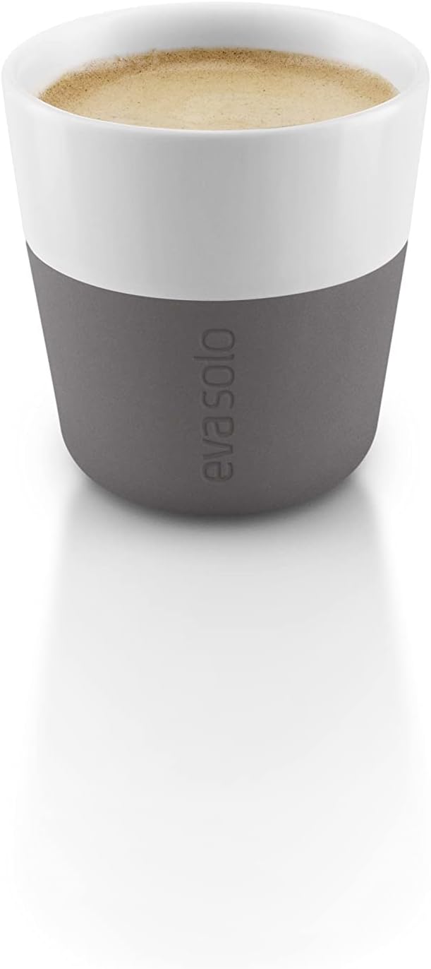 Eva Solo | 2 Lungo Tumbler Mugs | 8 oz Porcelain Coffee Cup Tumblers with Silicone-coated Grip | Danish Design, Functionality & Quality | Black