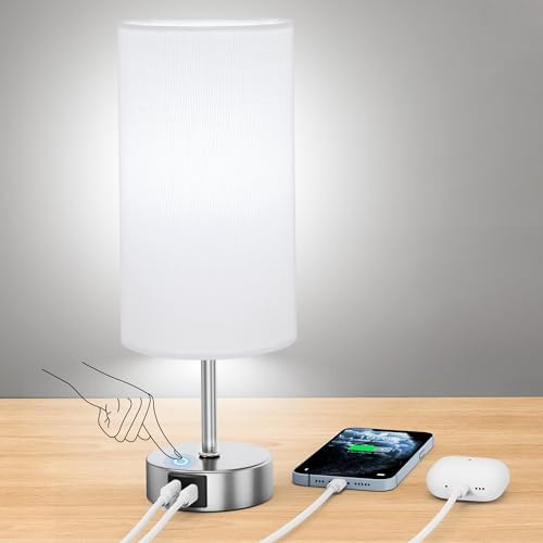ROTTOGOON 12.8" Touch Control Table Lamp, 3-Way Dimmable Small Bedside Nightstand Lamp with 2 USB Ports