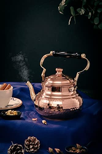 DEMMEX 1mm Thick Hammered Copper Tea Pot Kettle Stovetop Teapot, 1.6-Quart