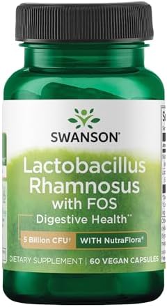 Swanson Lactobacillus Rhamnosus with FOS, 5 Billion CFU, 60 Veggie Capsules | Digestive Health Support with Fructooligosaccharides, Probiotic Support for Gastrointestinal Health, Acid-Resistant Vegan