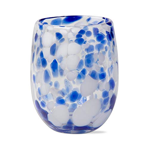 tag 16 oz. Confetti Glass Stemless Drinkware Cobalt Blue and White Dishwasher Safe Beverage Glassware Dinner Party Wedding Large Blue