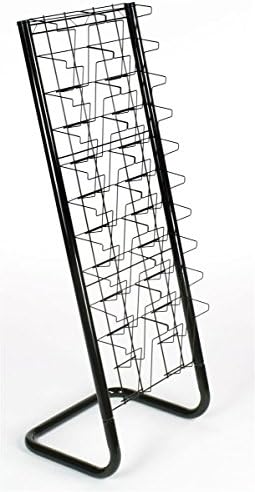 Displays2go Floor-Standing Wire Magazine Rack, 20 Pockets, Black | Tiered Literature Display Stand, For Magazines & Brochures, WFM1020A