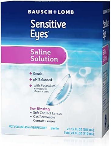 Bausch + Lomb Sensitive Eyes Saline Solution, Gentle Daily Rinse for Soft & Gas Permeable Contact Lenses, with Potassium, 12 Fl Oz (Pack of 2)